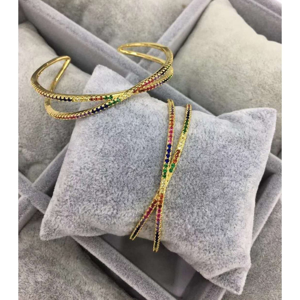 Ramola Rainbow Crystal Copper Single Cuff Kada Bangle For Women Bulk