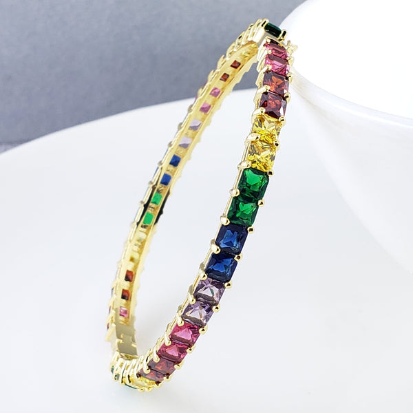 Rainbow Gold Princess Cut Crystal Cubic Zirconia Cuff Kada Bangle Bulk Main image