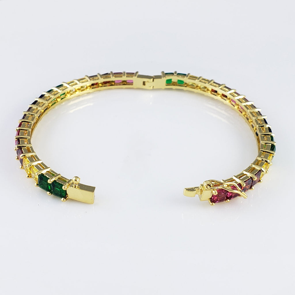Rainbow Gold Princess Cut Crystal Cubic Zirconia Cuff Kada Bangle Bulk