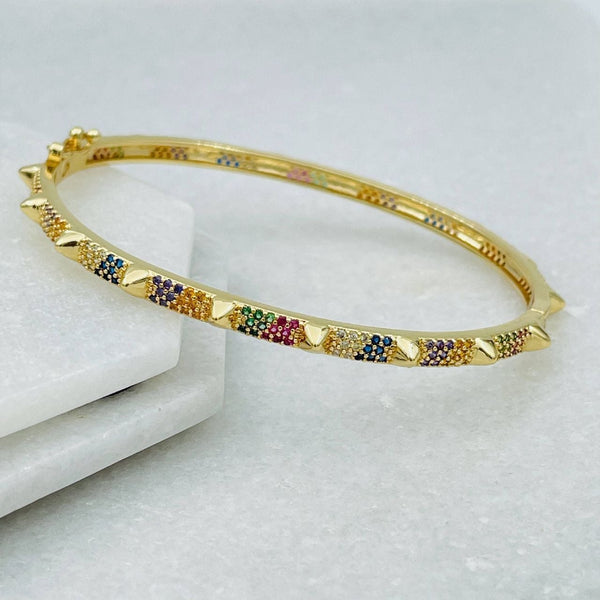 Copper CZ Crystal Rainbow Gold Cuff Kada Bangle Girls Bulk Main image