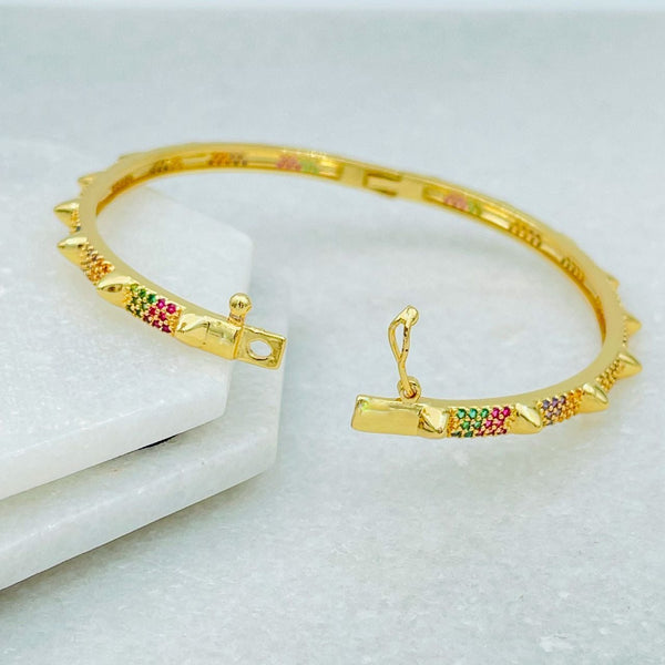 Copper CZ Crystal Rainbow Gold Cuff Kada Bangle Girls Bulk Secondary image