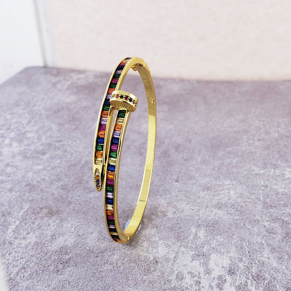 Rainbow Nail American Diamond Crystal Gold Openable Kada Bangle Bulk Main image