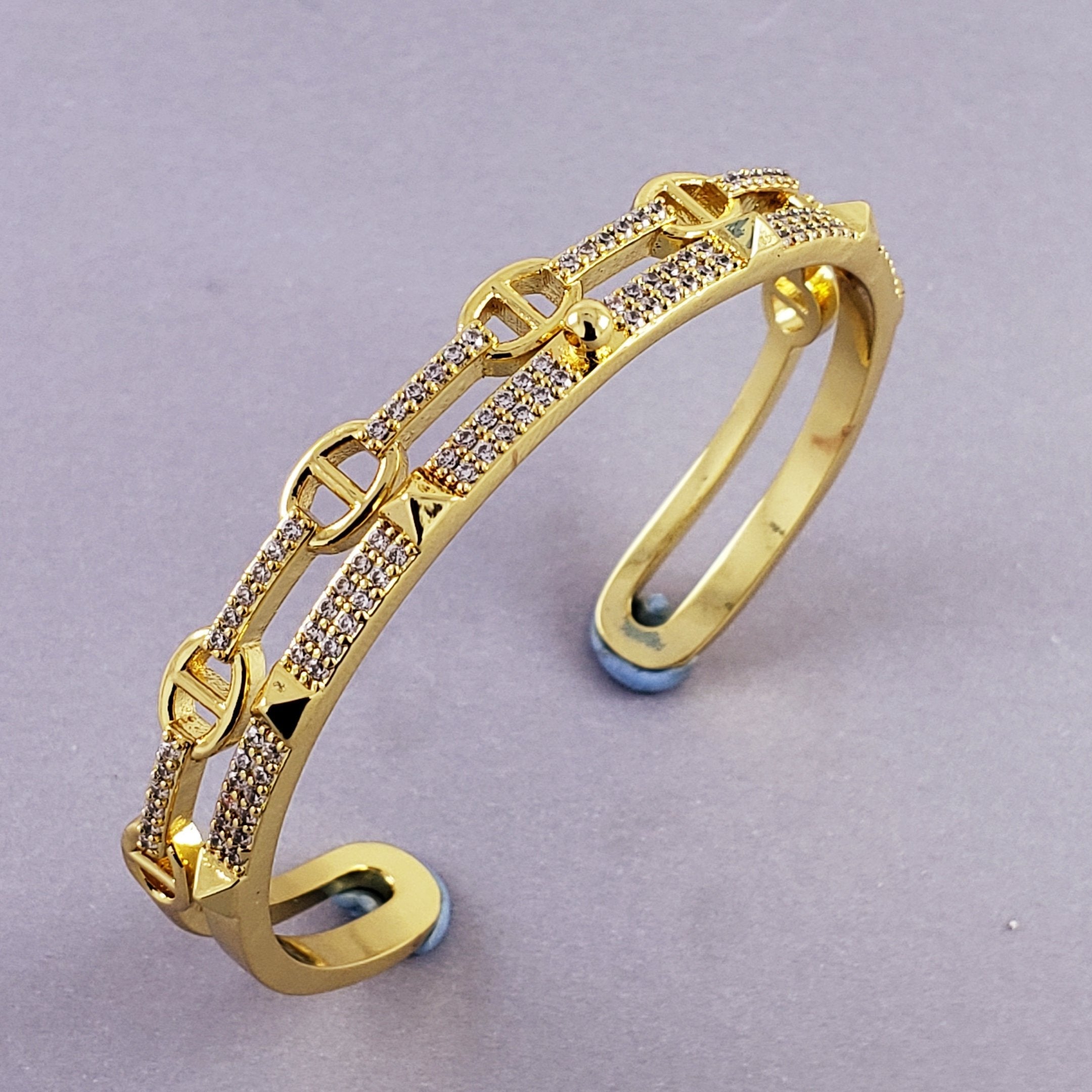 Stylish Gold Cubic Zirconia Copper Single Cuff Kada Bangle Women Bulk