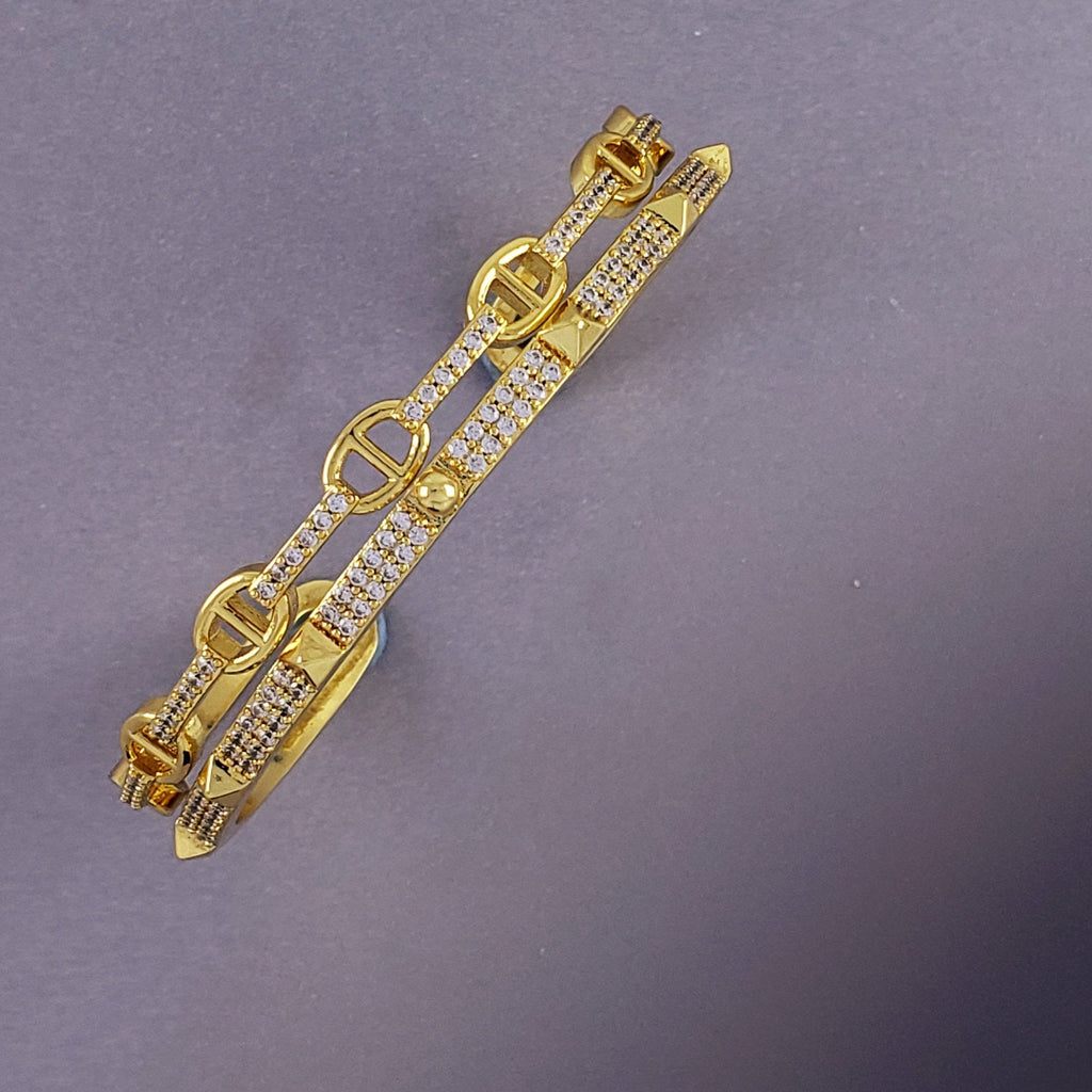 Stylish Gold Cubic Zirconia Copper Single Cuff Kada Bangle Women Bulk