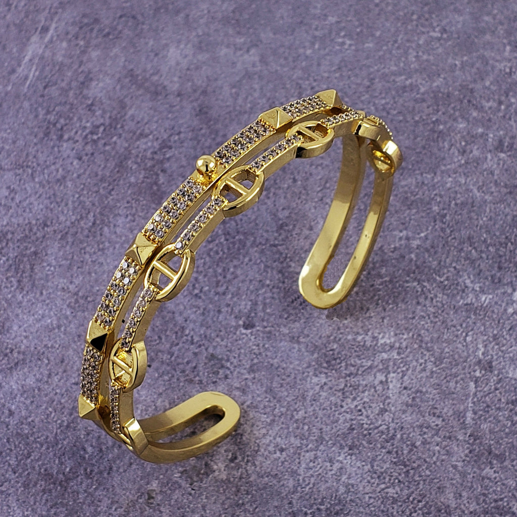 Stylish Gold Cubic Zirconia Copper Single Cuff Kada Bangle Women Bulk