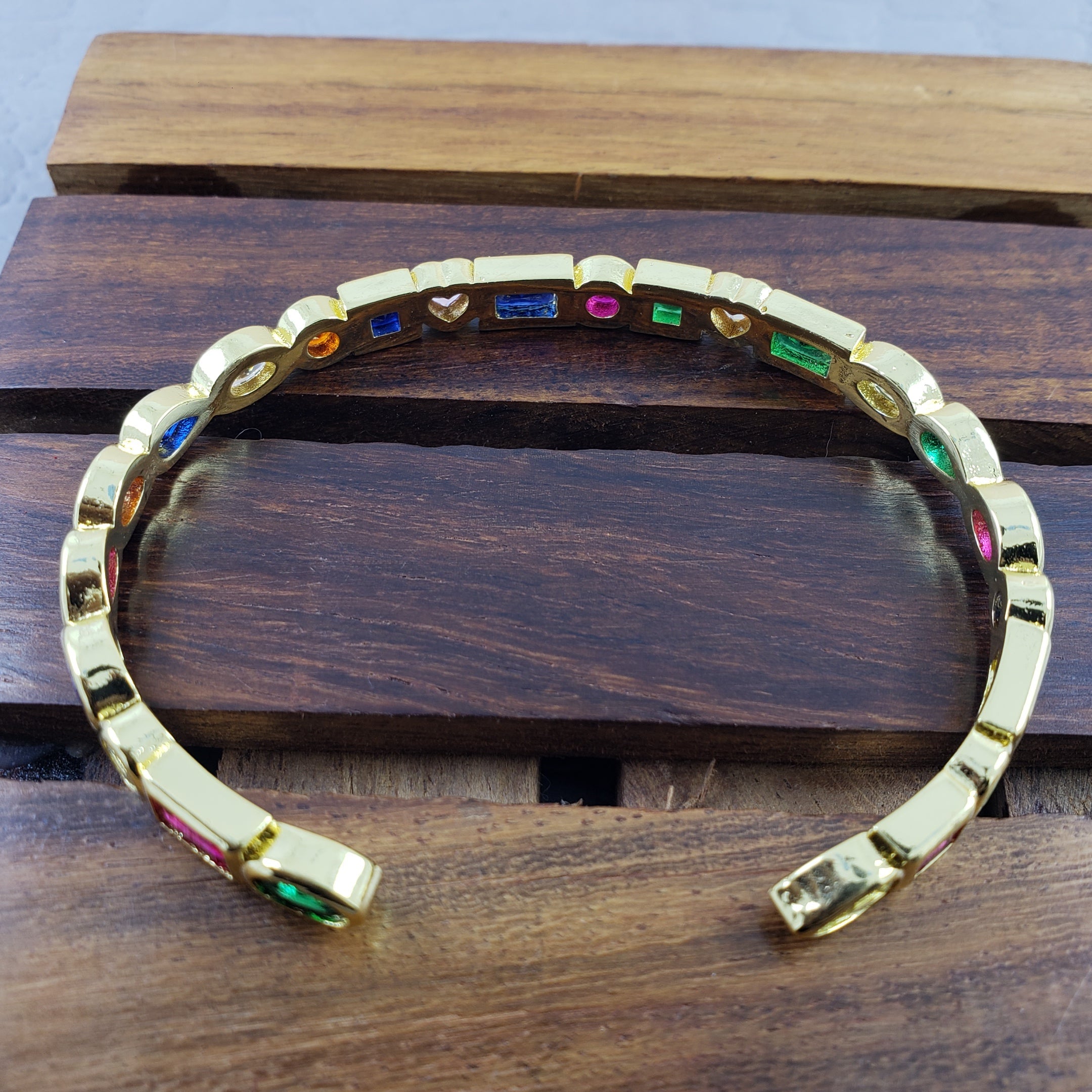 Copper Rainbow Gold Multicolor Stone Cuff Bangle Women Bulk