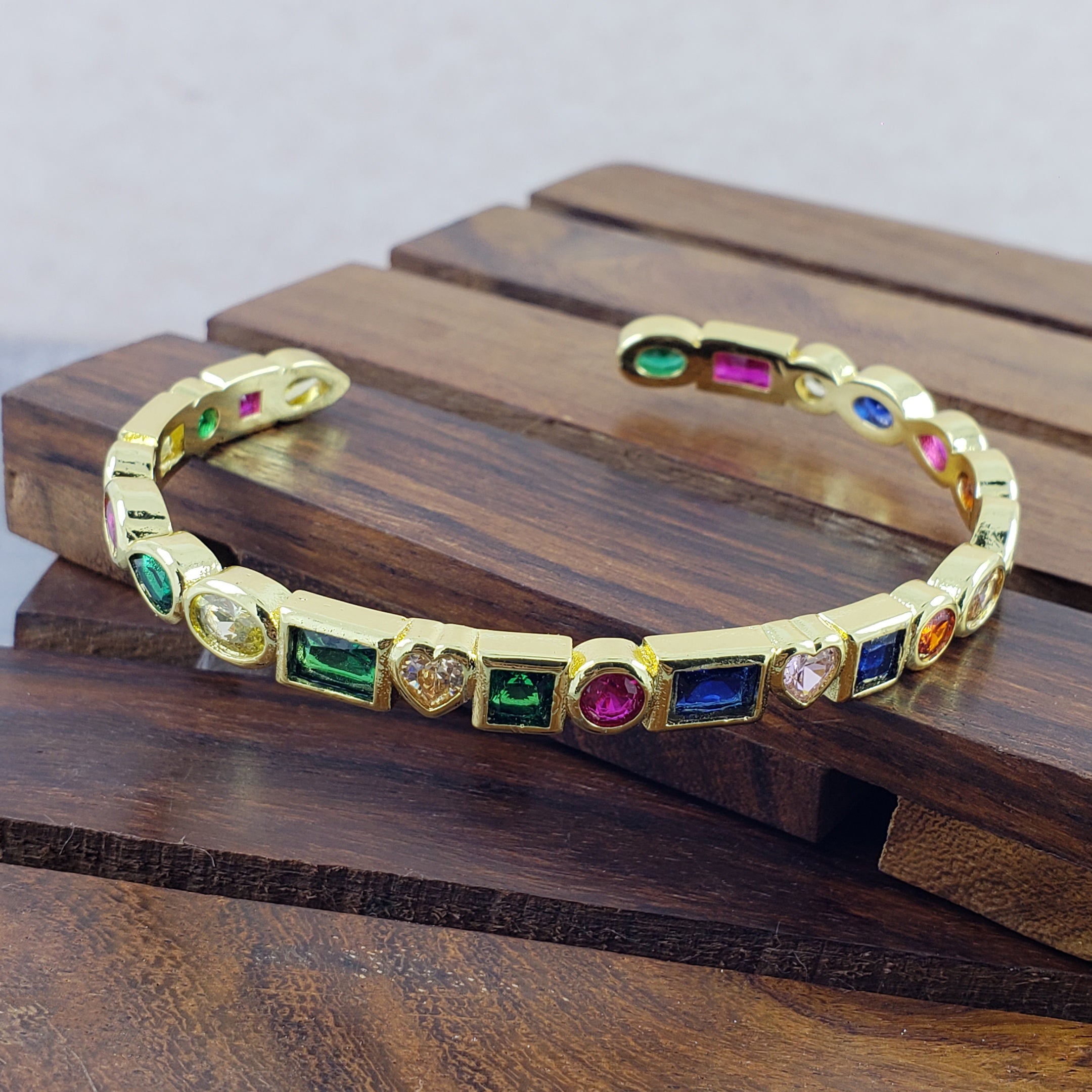 Copper Rainbow Gold Multicolor Stone Cuff Bangle Women Bulk