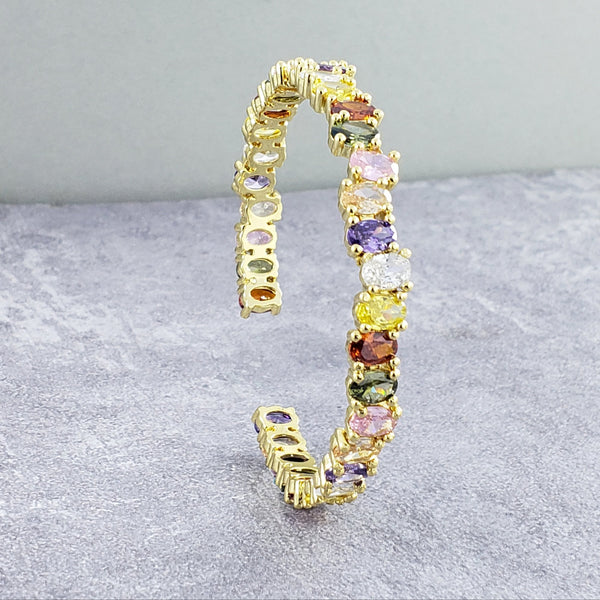 Rainbow Round American Diamond Crystal Gold Cuff Kada Bangle Bulk Main image