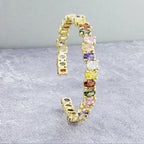 Rainbow Round American Diamond Crystal Gold Cuff Kada Bangle Bulk