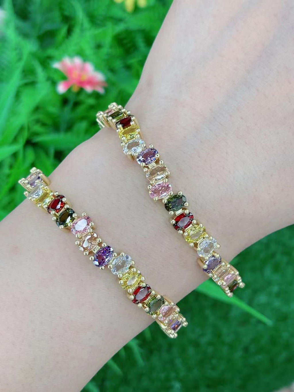 Rainbow Round American Diamond Crystal Gold Cuff Kada Bangle Bulk