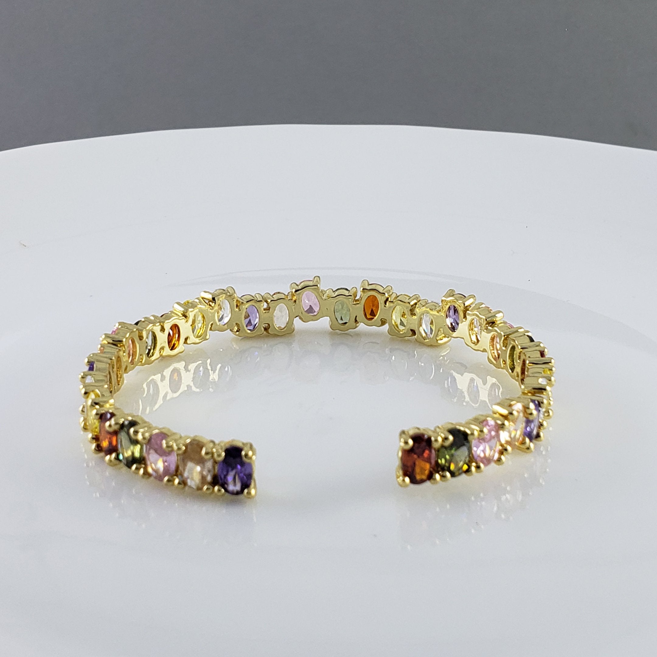 Rainbow Round American Diamond Crystal Gold Cuff Kada Bangle Bulk