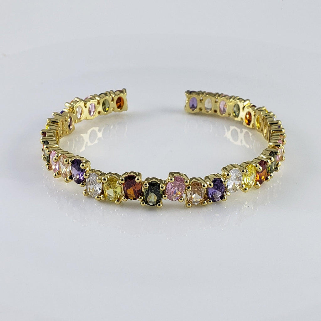 Rainbow Round American Diamond Crystal Gold Cuff Kada Bangle Bulk