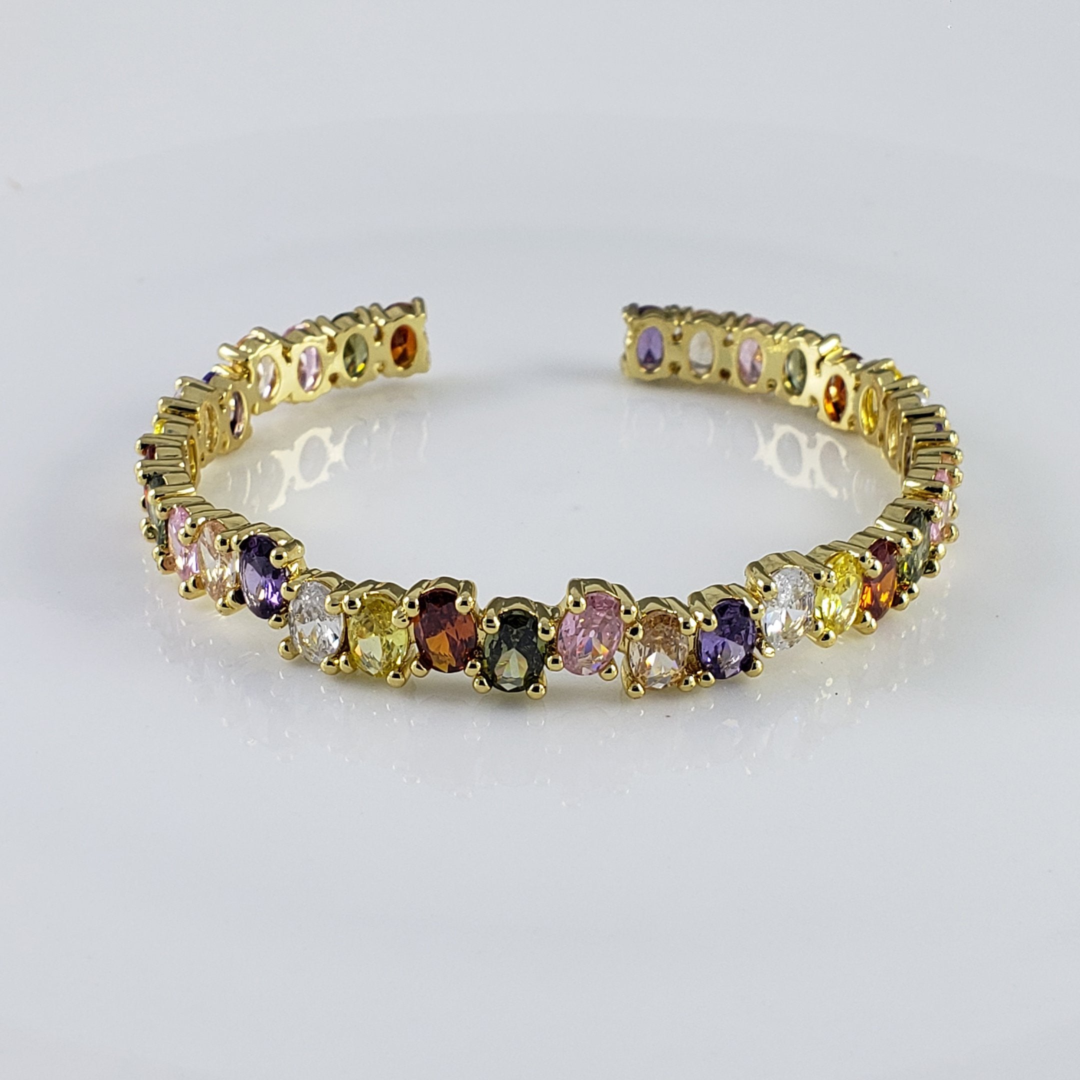 Rainbow Round American Diamond Crystal Gold Cuff Kada Bangle Bulk