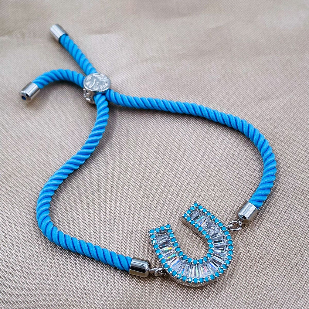 Horse Shoe Copper Blue Silver CZ Thread Slider Bracelet Bulk