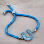 Horse Shoe Copper Blue Silver CZ Thread Slider Bracelet Bulk