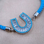 Horse Shoe Copper Blue Silver CZ Thread Slider Bracelet Bulk