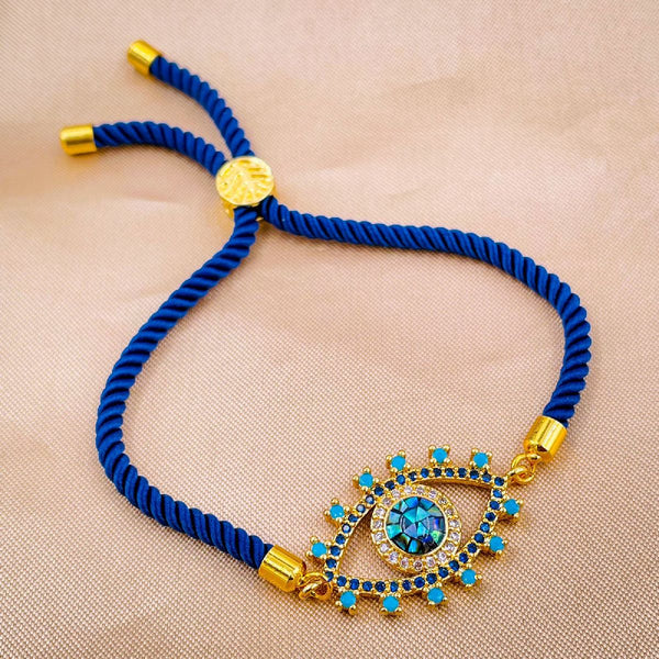 Evil Eye Copper Blue Gold Cubic Zirconia Thread Slider Bracelet Bulk Main image