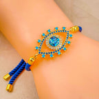 Evil Eye Copper Blue Gold Cubic Zirconia Thread Slider Bracelet Bulk