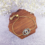 Evil Eye Blue Gold Cubic Zirconia Slider Adjustable Bracelet Men Bulk