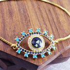 Evil Eye Blue Gold Cubic Zirconia Slider Adjustable Bracelet Men Bulk