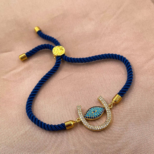 Horse Shoe Evil Eye Copper Blue Gold CZ Slider Bracelet Bulk Main image