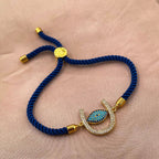 Horse Shoe Evil Eye Copper Blue Gold CZ Slider Bracelet Bulk