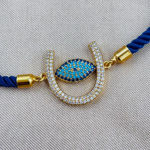 Horse Shoe Evil Eye Copper Blue Gold CZ Slider Bracelet Bulk Secondary image