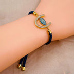 Horse Shoe Evil Eye Copper Blue Gold CZ Slider Bracelet Bulk