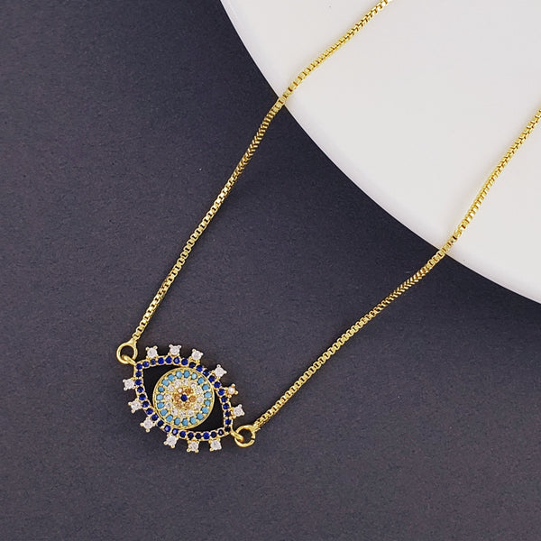 Evil Eye Eyelash Gold Blue Copper Necklace Pendant Chain Women Bulk Main image