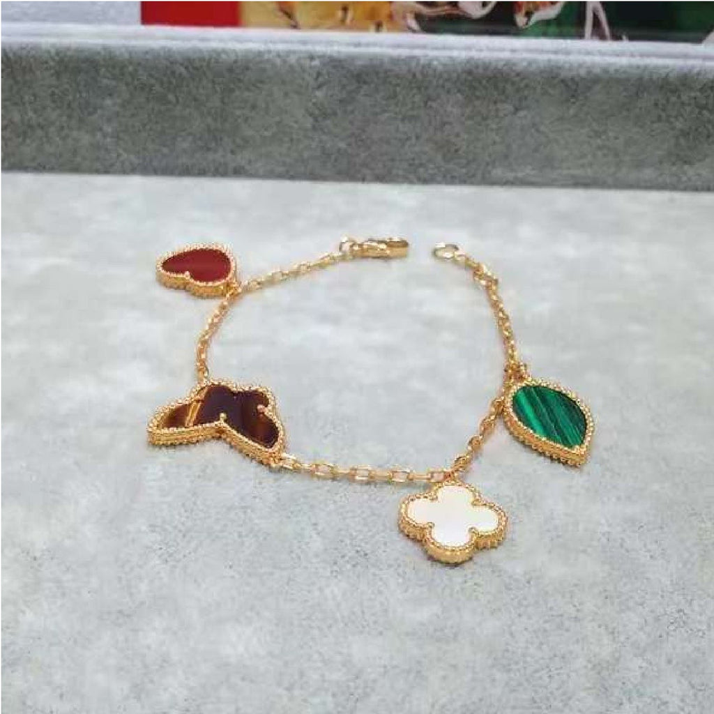 Clover Stainless Steel Flower Red Green Link Chain Bracelet Women