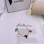 Clover Stainless Steel Flower Red Green Link Chain Bracelet Women
