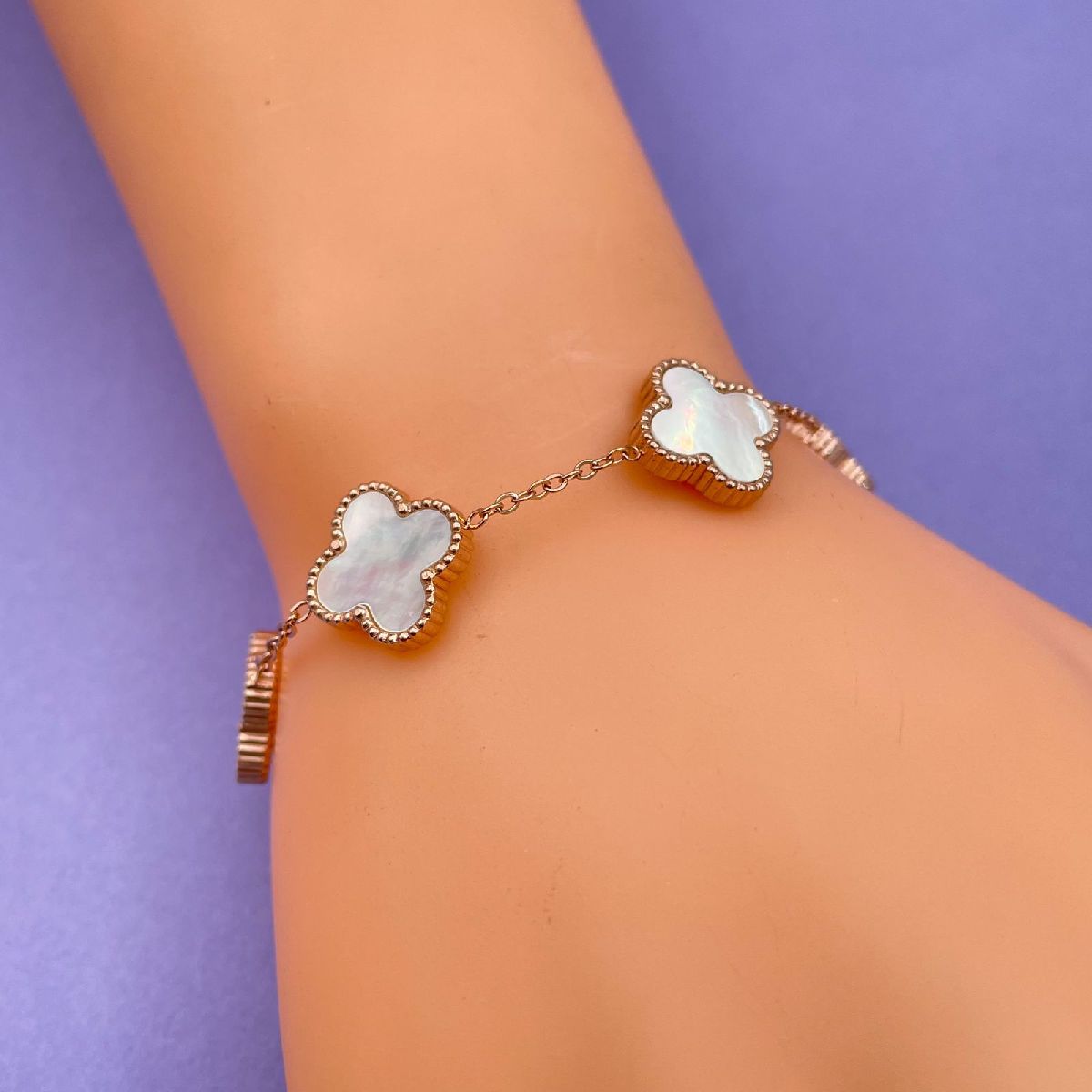 Copper White Rose Gold Clover Bracelet For Women Bulk