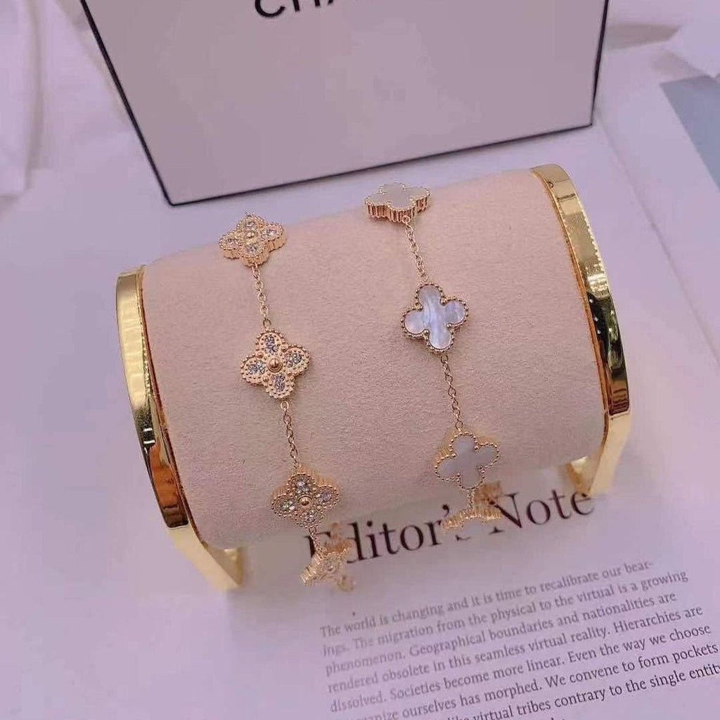 Clover Stainless Steel Flower White Link Chain Bracelet Women Bulk