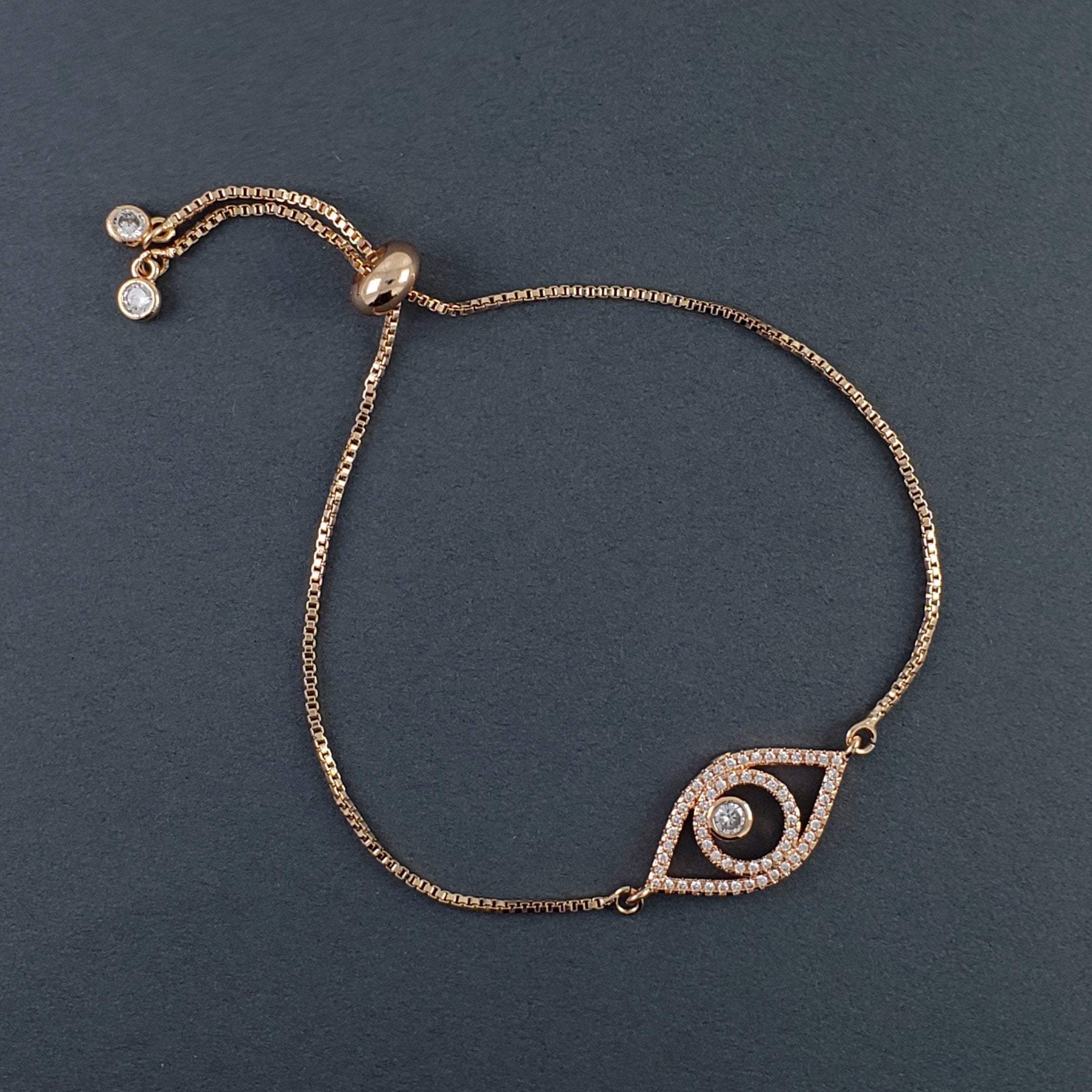 Evil Eye American Diamonds Rose Gold Copper Slider Bracelet Women Bulk