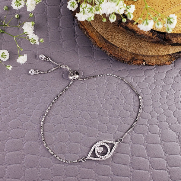 Evil Eye White Silver Cubic Zirconia Slider Adjustable Bracelet Bulk Main image