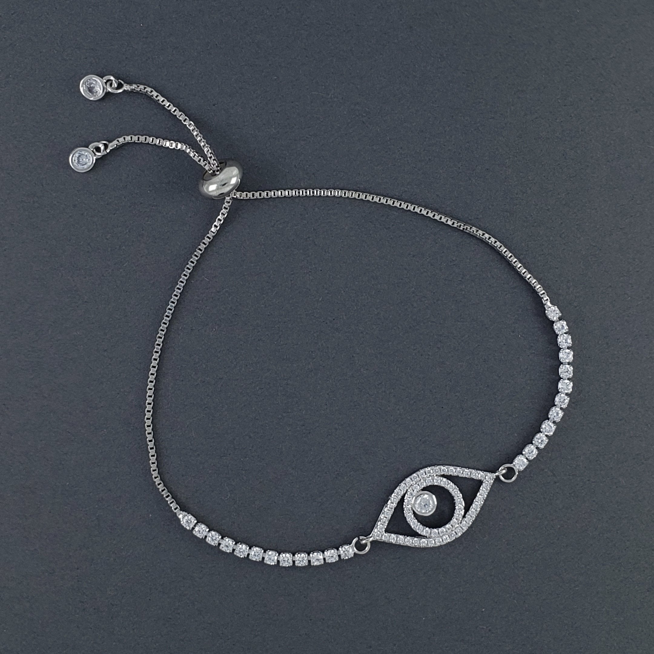Evil Eye American Diamonds Silver Slider Bracelet For Women Bulk