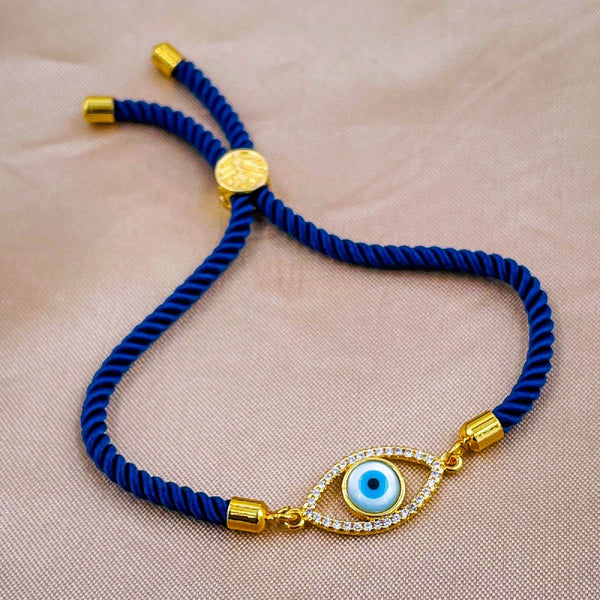 Evil Eye Copper Gold Blue Cubic Zirconia Thread Slider Bracelet Bulk Main image