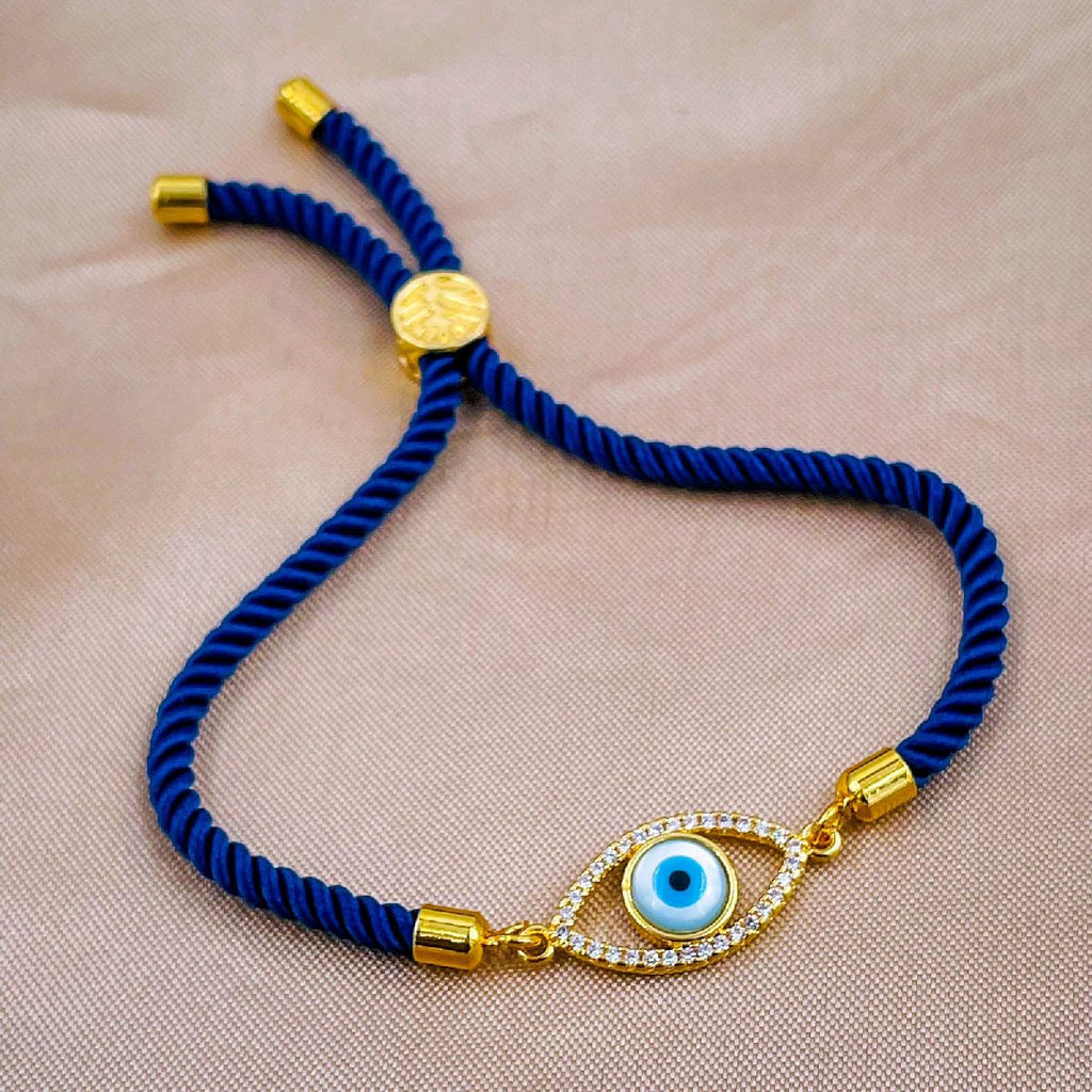 Evil Eye Copper Gold Blue Cubic Zirconia Thread Slider Bracelet Bulk