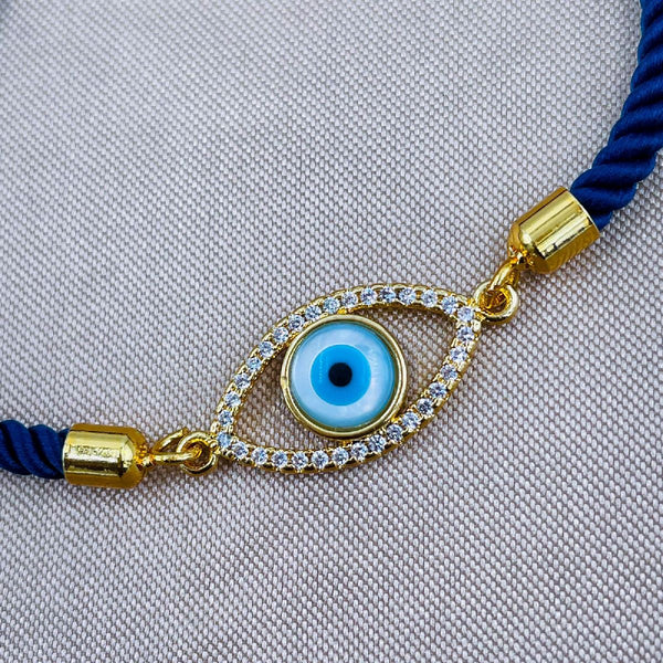 Evil Eye Copper Gold Blue Cubic Zirconia Thread Slider Bracelet Bulk Secondary image