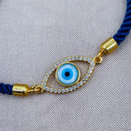 Evil Eye Copper Gold Blue Cubic Zirconia Thread Slider Bracelet Bulk