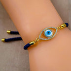 Evil Eye Copper Gold Blue Cubic Zirconia Thread Slider Bracelet Bulk