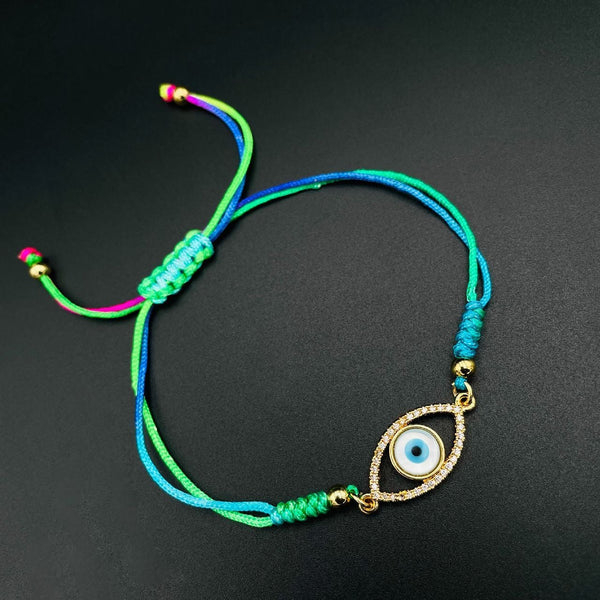 Copper CZ Multi Gold Evil Eye Charms Threads Bracelet Girls Bulk Main image