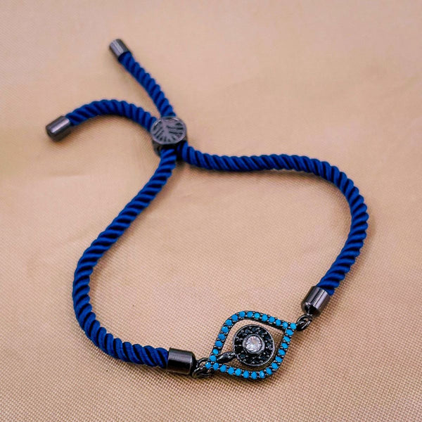 Leaf Evil Eye Copper Black Blue Cubic Zirconia Thread Bracelet Bulk Main image