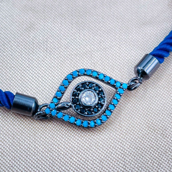 Leaf Evil Eye Copper Black Blue Cubic Zirconia Thread Bracelet Bulk Secondary image