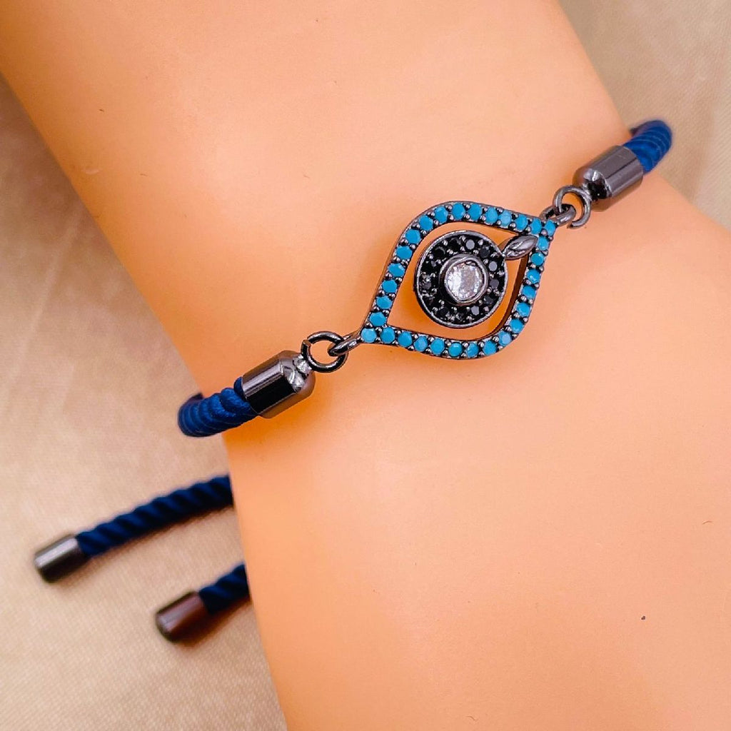 Leaf Evil Eye Copper Black Blue Cubic Zirconia Thread Bracelet Bulk
