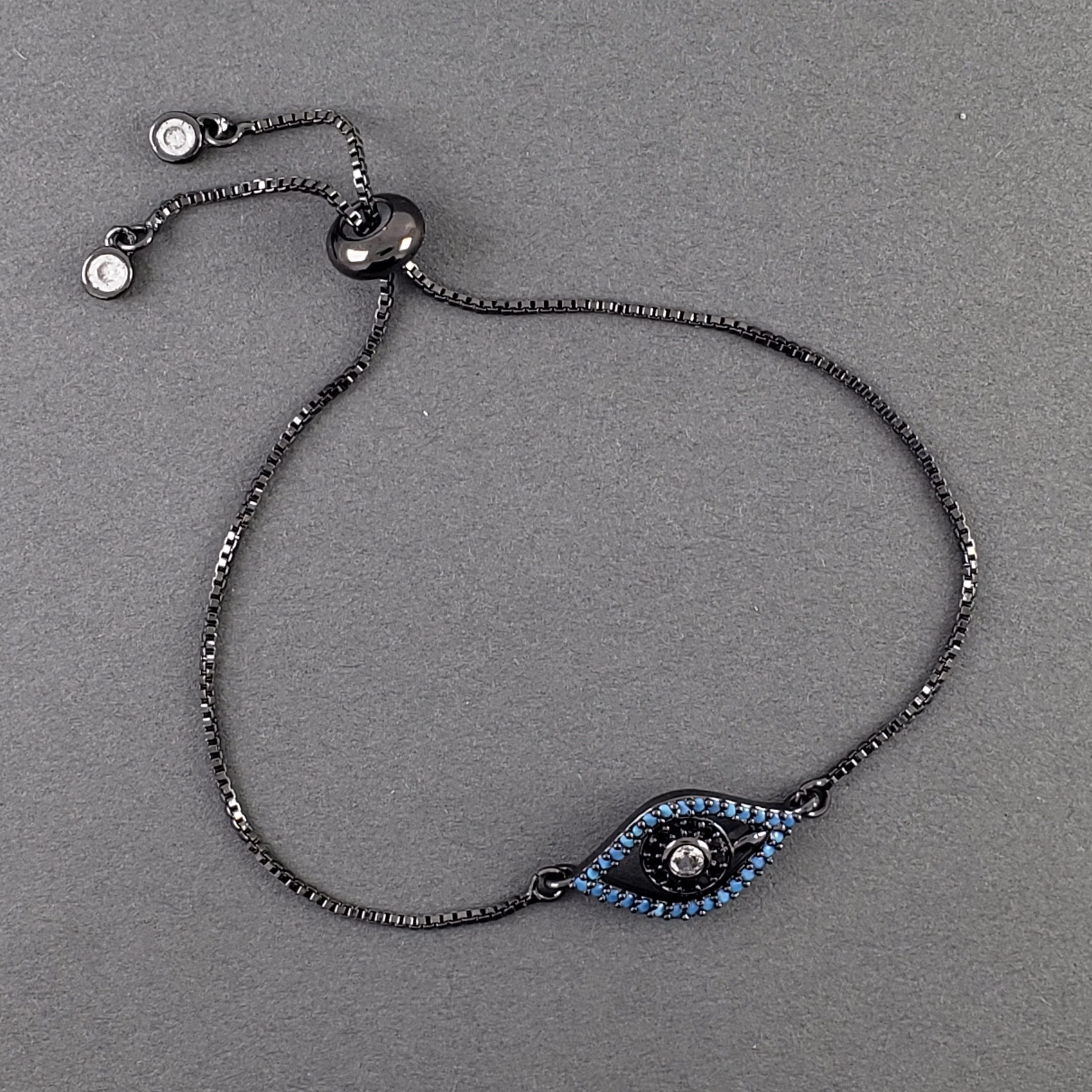 Evil Eye American Diamonds Black Silver Blue Slider Bracelet Bulk