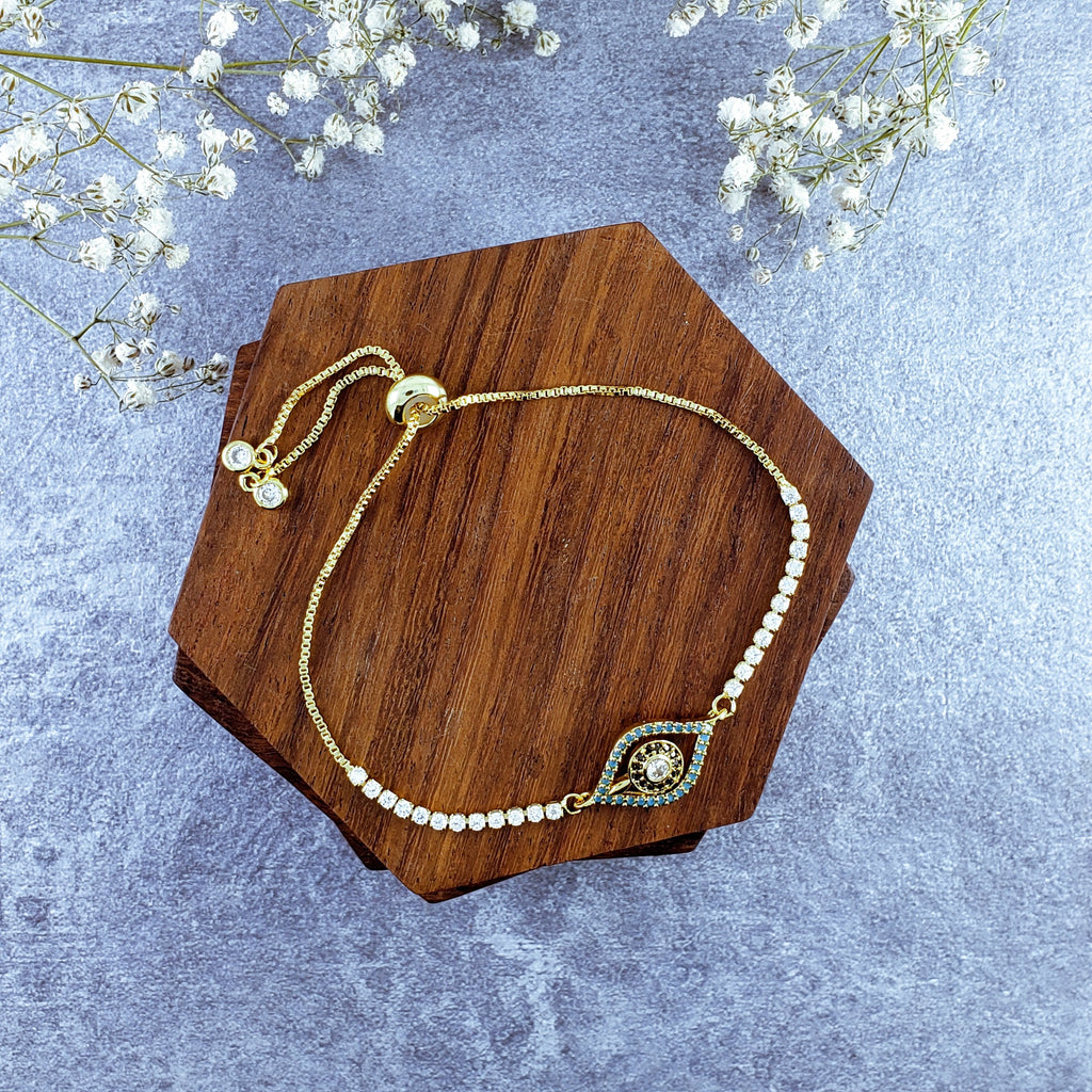 Evil Eye Black Green Gold CZ Slider Adjustable Bracelet Bulk