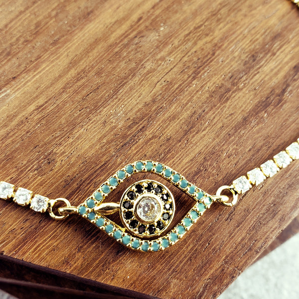 Evil Eye Black Green Gold CZ Slider Adjustable Bracelet Bulk Secondary image