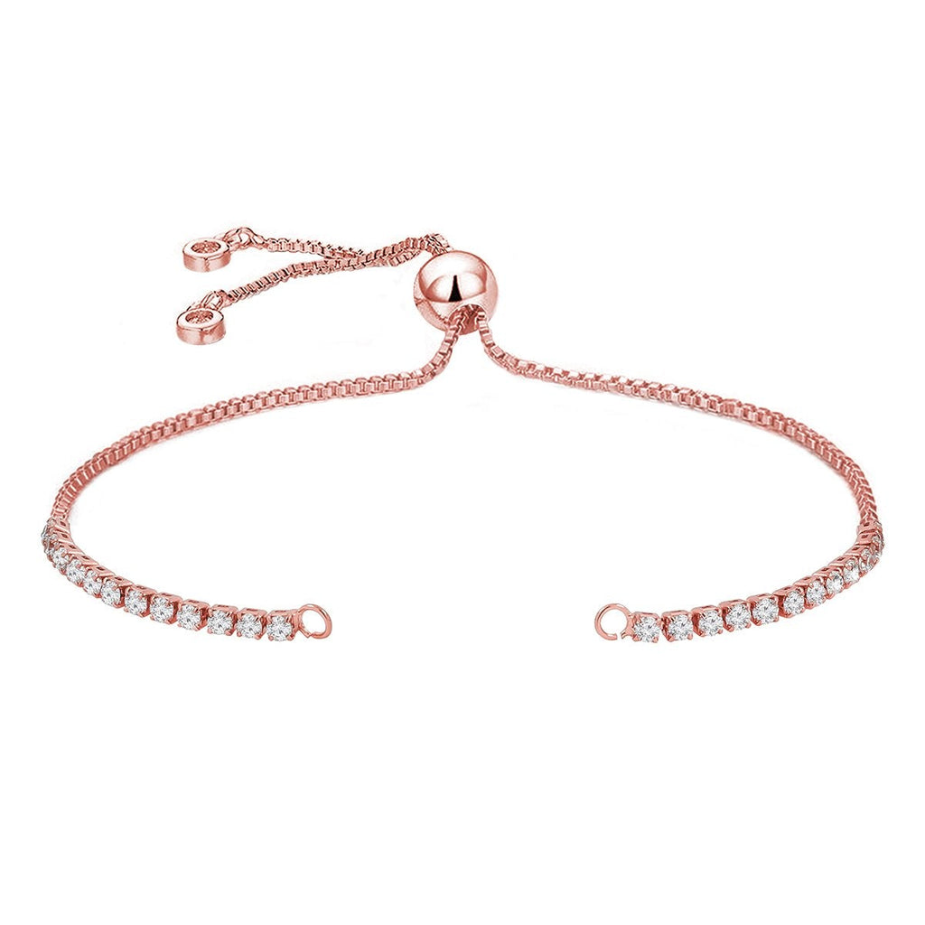 Rose Gold Slim Box Slider American Diamond Adjustable Extender Chain Ball Ends Accessory For Diy 9" Bracelet For Women Girls
