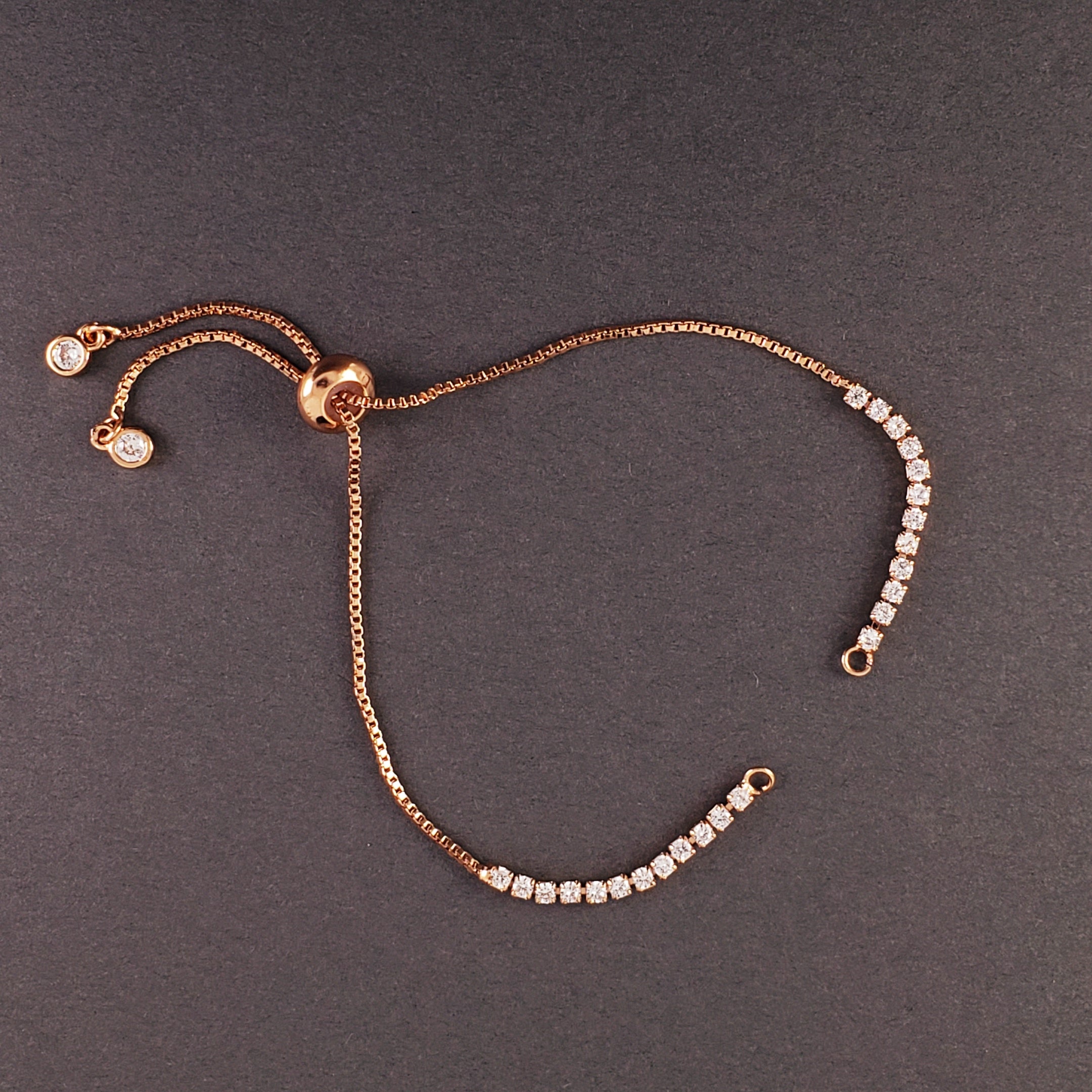 Rose Gold Slim Box Slider American Diamond Adjustable Extender Chain Ball Ends Accessory For Diy 9" Bracelet For Women Girls Main image
